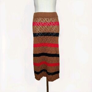 Stella Pardo Paris Talia Crochet‎ Striped Open Knit Flared Pointelle  Skirt Sz S